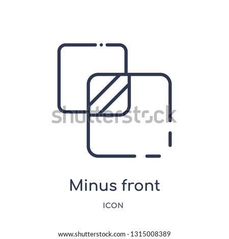 minus front icon from shapes outline collection. Thin line minus front icon isolated on white background.