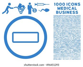 Minus icon with 1000 medical commercial cobalt vector design elements. Design style is flat symbols, white background.