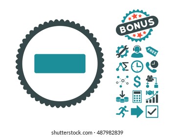 Minus icon with bonus design elements. Vector illustration style is flat iconic bicolor symbols, soft blue colors, white background.