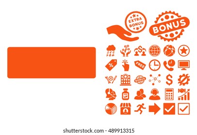 Minus icon with bonus pictogram. Vector illustration style is flat iconic symbols, orange color, white background.