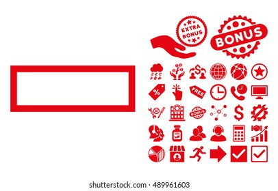 Minus icon with bonus pictogram. Vector illustration style is flat iconic symbols, red color, white background.