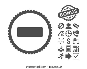 Minus icon with bonus pictograph collection. Vector illustration style is flat iconic symbols, gray color, white background.