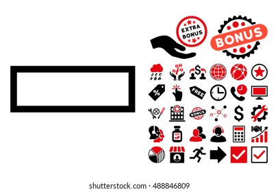 Minus icon with bonus pictures. Vector illustration style is flat iconic bicolor symbols, intensive red and black colors, white background.
