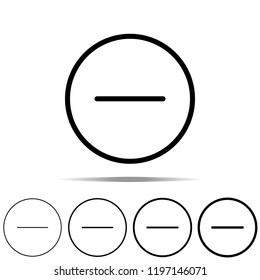 Minus icon in different shapes, thickness. Simple outline vector of web for UI and UX, website or mobile application