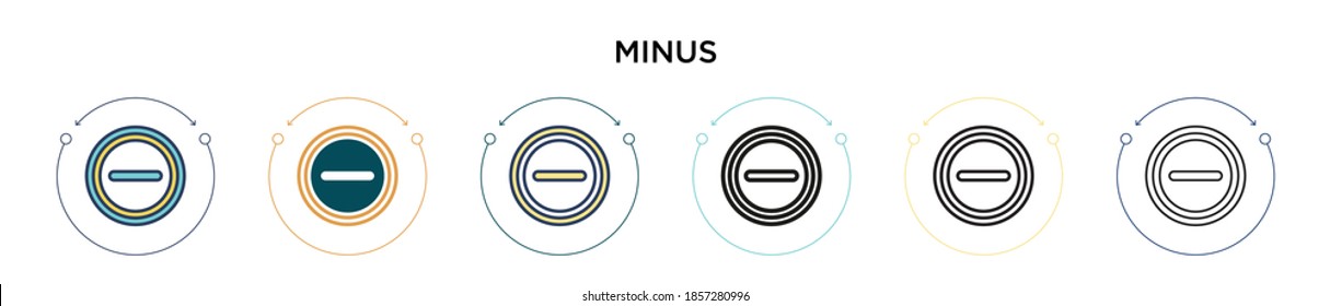 Minus icon in filled, thin line, outline and stroke style. Vector illustration of two colored and black minus vector icons designs can be used for mobile, ui, web