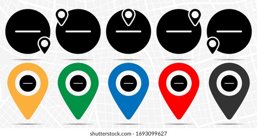 Minus icon in location set. Simple glyph, flat illustration element of web, minimalistic theme icons