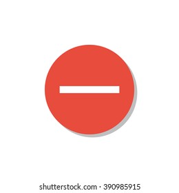 Minus icon, on white background, red circle border, white outline