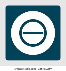 Minus icon, on white circle background surrounded by blue