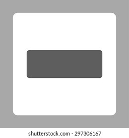 Minus icon from Primitive Buttons OverColor Set. This rounded square flat button is drawn with dark gray and white colors on a silver background.