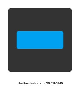 Minus icon from Primitive Buttons OverColor Set. This rounded square flat button is drawn with blue and gray colors on a white background.