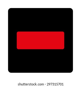 Minus icon from Primitive Buttons OverColor Set. This rounded square flat button is drawn with intensive red and black colors on a white background.