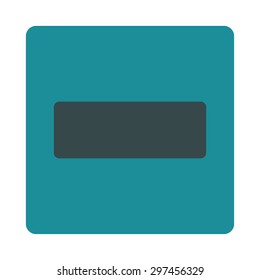 Minus icon from Primitive Buttons OverColor Set. This rounded square flat button is drawn with soft blue colors on a white background.