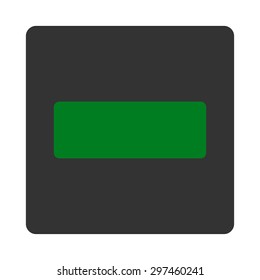 Minus icon from Primitive Buttons OverColor Set. This rounded square flat button is drawn with green and gray colors on a white background.