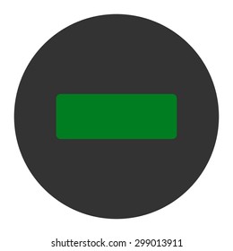 Minus icon from Primitive Round Buttons OverColor Set. This round flat button is drawn with green and gray colors on a white background.