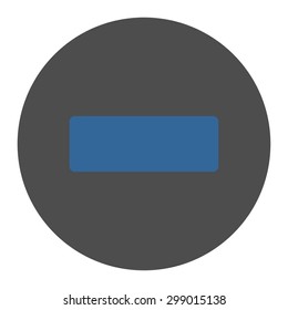 Minus icon from Primitive Round Buttons OverColor Set. This round flat button is drawn with cobalt and gray colors on a white background.