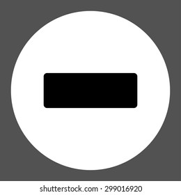 Minus icon from Primitive Round Buttons OverColor Set. This round flat button is drawn with black and white colors on a gray background.