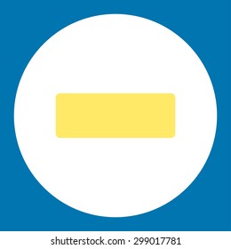 Minus icon from Primitive Round Buttons OverColor Set. This round flat button is drawn with yellow and white colors on a blue background.