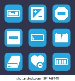 minus icon. Set of 9 filled minus icons such as battery, ful battery