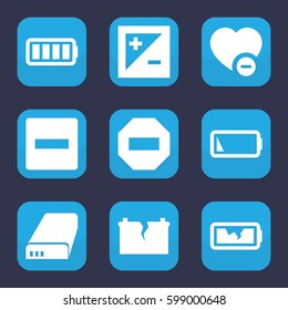 minus icon. Set of 9 filled minus icons such as battery, ful battery