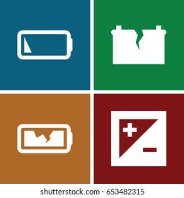 Minus icons set. set of 4 minus filled icons such as low battery, broken battery