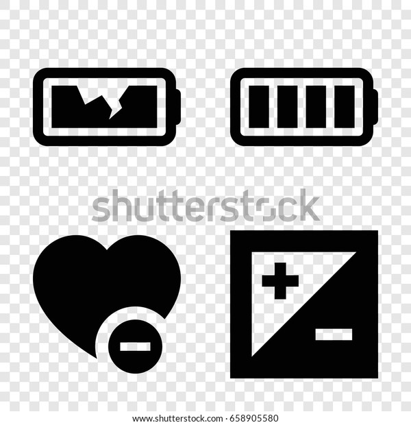 Minus icons set. set of 4 minus\
filled icons such as minus favorite, ful battery, broken\
battery