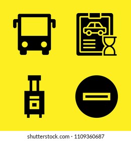 Minus, Luggage, Bus Front View And Car Repair Vector Icon Set. Sample Icons Set For Web And Graphic Design