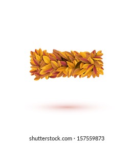 Minus mark of autumn fall bright orange leaves. Vector word template