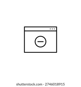 Minus on browser page. Website unavailable, content removed. Pixel perfect, editable stroke vector icon