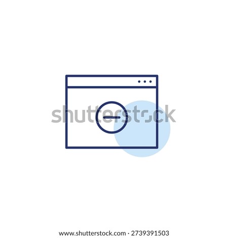 Minus on browser page. Website unavailable, content removed. Pixel perfect, editable stroke vector icon