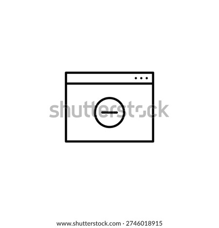 Minus on browser page. Website unavailable, content removed. Pixel perfect, editable stroke vector icon