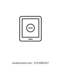 Menos en la tableta. Dispositivo roto, usuario eliminado. Icono de Vector de trazo perfecto y editable