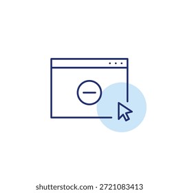 Minus on web page and click. Delete site, close tab. Pixel perfect, editable stroke vector icon