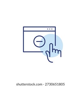 Minus on web page and click. Delete application, access restricted. Pixel perfect, editable stroke vector icon