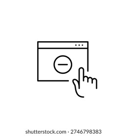 Minus on web page and click. Delete application, access restricted. Pixel perfect, editable stroke vector icon