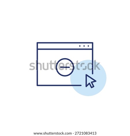 Minus on web page and click. Delete site, close tab. Pixel perfect, editable stroke vector icon