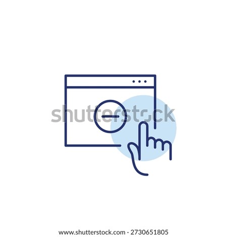 Minus on web page and click. Delete application, access restricted. Pixel perfect, editable stroke vector icon