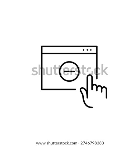 Minus on web page and click. Delete application, access restricted. Pixel perfect, editable stroke vector icon