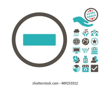 Minus pictograph with bonus pictograph collection. Vector illustration style is flat iconic bicolor symbols, grey and cyan colors, white background.