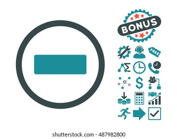 Minus pictograph with bonus elements. Vector illustration style is flat iconic bicolor symbols, soft blue colors, white background.