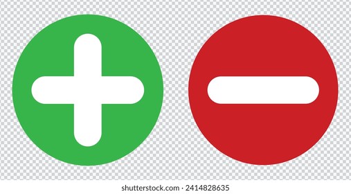 Minus and plus signs icons, flat round buttons set. Vector EPS10