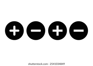 Ícones de sinais de menos e mais, botões redondos planos definidos. Ícone de vetor de adição e subtração em estilo de design moderno para site e aplicativo móvel. Ilustração vetorial. Arquivo Eps 50.
