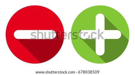 Minus & plus signs icons, flat round buttons set. Vector EPS10