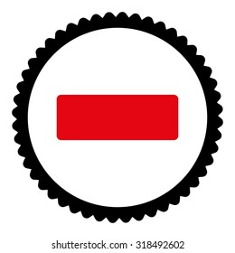 Minus round stamp icon. This flat vector symbol is drawn with intensive red and black colors on a white background.