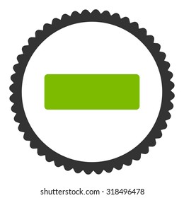 Minus round stamp icon. This flat vector symbol is drawn with eco green and gray colors on a white background.