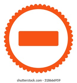 Minus round stamp icon. This flat vector symbol is drawn with orange color on a white background.