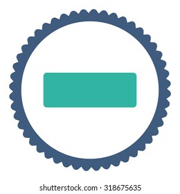 Minus round stamp icon. This flat vector symbol is drawn with cobalt and cyan colors on a white background.