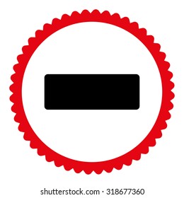 Minus round stamp icon. This flat vector symbol is drawn with intensive red and black colors on a white background.