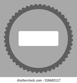 Minus round stamp icon. This flat vector symbol is drawn with dark gray and white colors on a silver background.