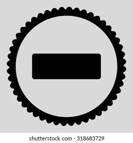 Minus round stamp icon. This flat vector symbol is drawn with black color on a light gray background.