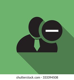 Minus sign black man silhouette icon on the green vintage background, long shadow flat design icon for forums or web